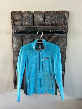 Women's Patagonia Full Zipper Soft Fleece Turquoise & Grey